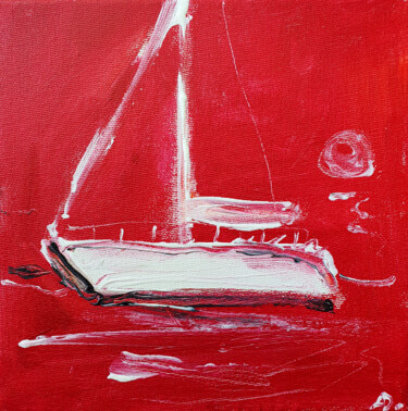 Painting titled "White on red - cand…" by Dina Aseeva, Original Artwork, Acrylic Mounted on Wood Stretcher frame