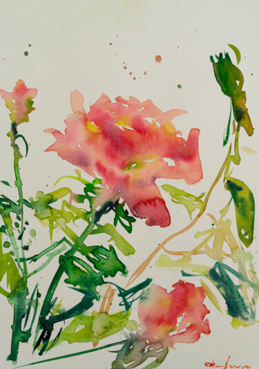 Pintura intitulada "Solo rose - waterco…" por Dina Aseeva, Obras de arte originais, Aquarela