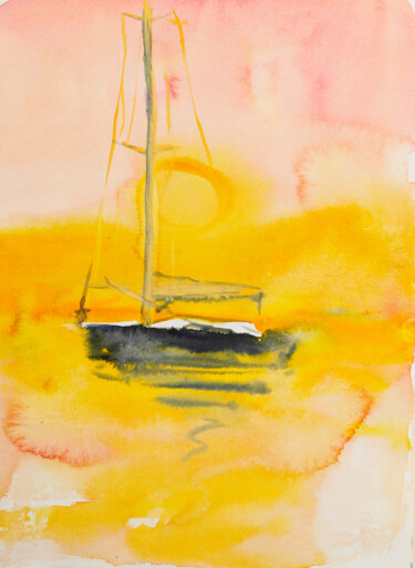 Картина под названием "Sjor on sunset - ye…" - Dina Aseeva, Подлинное произведение искусства, Акварель