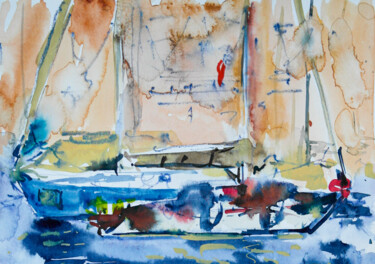 Schilderij getiteld "Rhodos cup regatta…" door Dina Aseeva, Origineel Kunstwerk, Aquarel