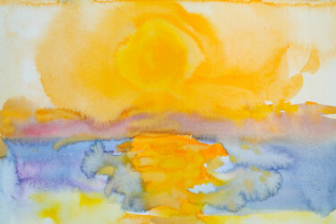 Painting titled "Sunrise on Tilos is…" by Dina Aseeva, Original Artwork, Watercolor