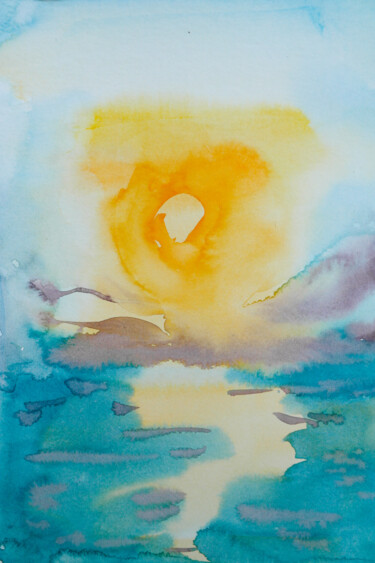 Painting titled "Sunrise in Aegean -…" by Dina Aseeva, Original Artwork, Watercolor