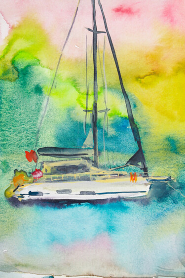 Картина под названием "Colorful evening -…" - Dina Aseeva, Подлинное произведение искусства, Акварель