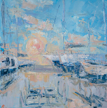 Painting titled "Sunset in Marina di…" by Dina Aseeva, Original Artwork, Acrylic Mounted on Wood Stretcher frame
