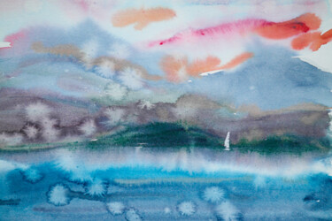 Painting titled "Rain at sunset - ab…" by Dina Aseeva, Original Artwork, Watercolor