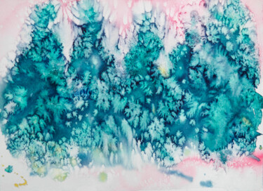Peinture intitulée "Winter forest - abs…" par Dina Aseeva, Œuvre d'art originale, Aquarelle