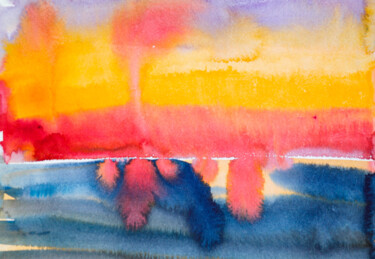 Pintura intitulada "Wild sunset - vibra…" por Dina Aseeva, Obras de arte originais, Aquarela
