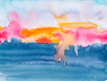 Painting titled "Sunset near Marmari…" by Dina Aseeva, Original Artwork, Watercolor