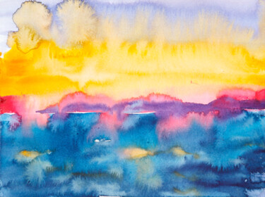 Peinture intitulée "Sunset in the sea -…" par Dina Aseeva, Œuvre d'art originale, Aquarelle
