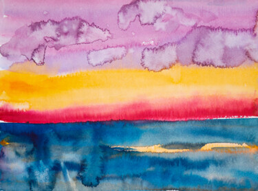 Pintura intitulada "Sunset in the sea -…" por Dina Aseeva, Obras de arte originais, Aquarela
