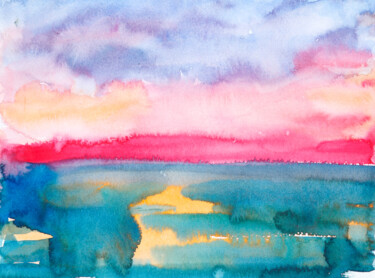 Pittura intitolato "Sunset in the sea -…" da Dina Aseeva, Opera d'arte originale, Acquarello