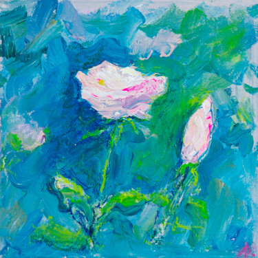 Painting titled "December rose - imp…" by Dina Aseeva, Original Artwork, Acrylic Mounted on Wood Stretcher frame