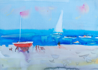 Peinture intitulée "Sea story - sandy b…" par Dina Aseeva, Œuvre d'art originale, Aquarelle
