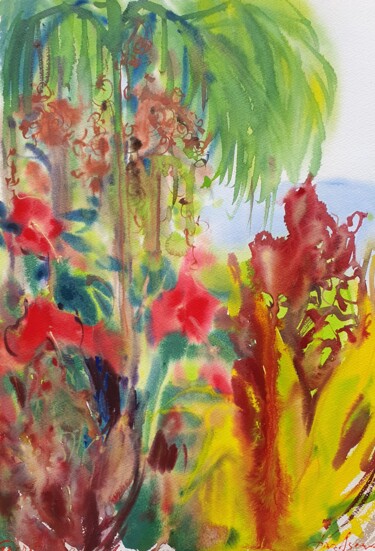 Painting titled "Tropical garden of…" by Dina Aseeva, Original Artwork, Watercolor