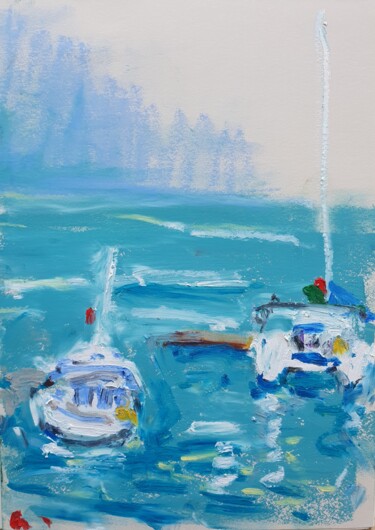 Painting titled "Le Phare Bleu marine" by Dina Aseeva, Original Artwork, Oil