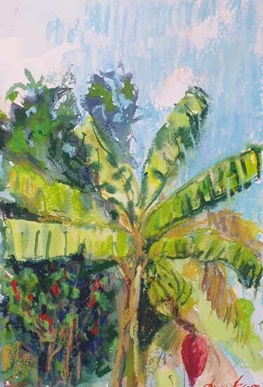 Картина под названием "Banana palm" - Dina Aseeva, Подлинное произведение искусства, Акварель