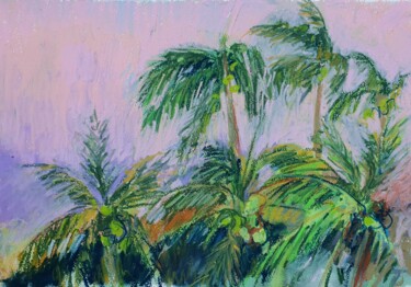 Malerei mit dem Titel "Palms on sunset" von Dina Aseeva, Original-Kunstwerk, Pastell