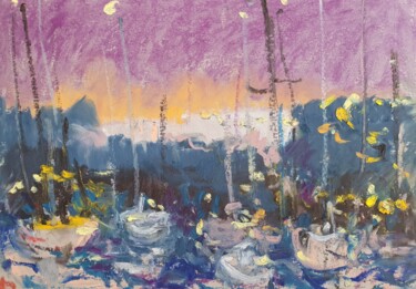 Peinture intitulée "NIGHT IN V&A WATERF…" par Dina Aseeva, Œuvre d'art originale, Pastel