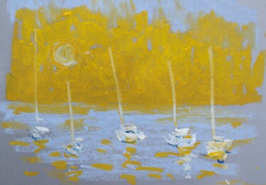 Schilderij getiteld "Caribbean bay - sun…" door Dina Aseeva, Origineel Kunstwerk, Pastel