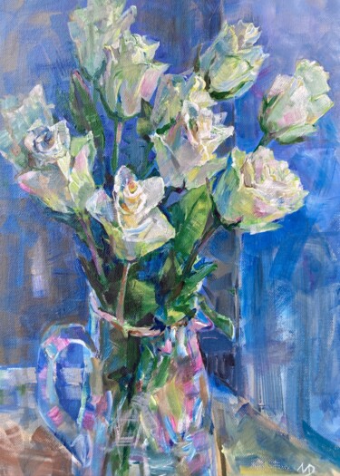 Картина под названием "winter roses" - Dina Marholina, Подлинное произведение искусства, Акрил