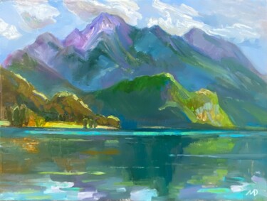 Картина под названием "Lake in the mountai…" - Dina Marholina, Подлинное произведение искусства, Масло