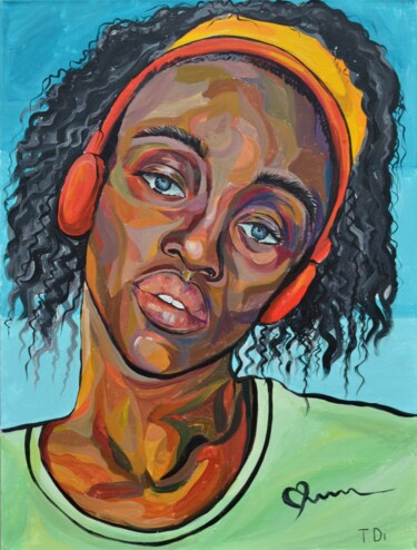 Painting titled "Black Woman 02" by Dina Telesheva, Original Artwork, Acrylic Mounted on Wood Stretcher frame