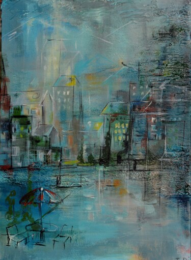 Картина под названием "Rain day" - Dina Telesheva, Подлинное произведение искусства, Акрил Установлен на Деревянная рама для…