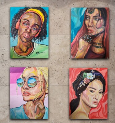 Painting titled "woman collection" by Dina Telesheva, Original Artwork, Acrylic Mounted on Wood Stretcher frame