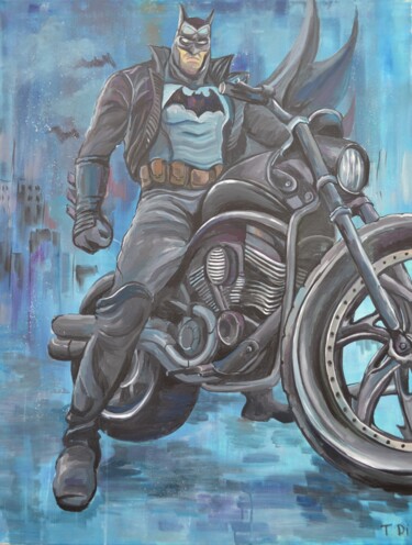 Painting titled "Batman" by Dina Telesheva, Original Artwork, Acrylic Mounted on Wood Stretcher frame