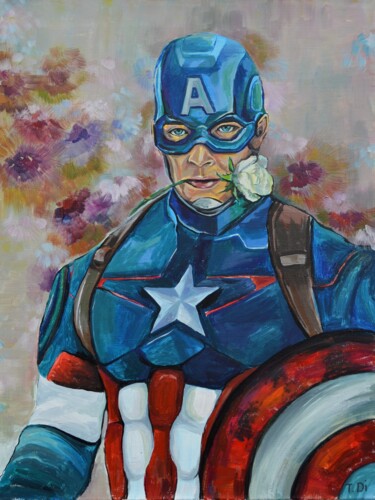 Malerei mit dem Titel "Capitan America" von Dina Telesheva, Original-Kunstwerk, Acryl Auf Keilrahmen aus Holz montiert