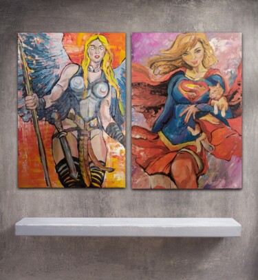 Картина под названием "diptych super women" - Dina Telesheva, Подлинное произведение искусства, Акрил