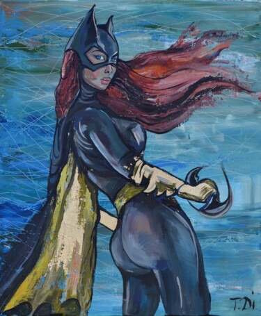 Painting titled "catwoman02" by Dina Telesheva, Original Artwork, Acrylic Mounted on Wood Stretcher frame
