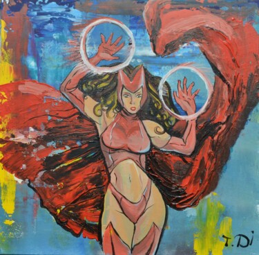 Painting titled "scarlet witch" by Dina Telesheva, Original Artwork, Acrylic Mounted on Cardboard