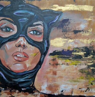 Картина под названием "catwoman03" - Dina Telesheva, Подлинное произведение искусства, Акрил Установлен на картон