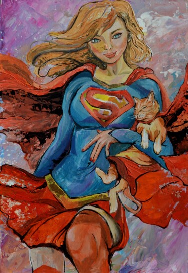 Картина под названием "super girl" - Dina Telesheva, Подлинное произведение искусства, Акрил Установлен на картон