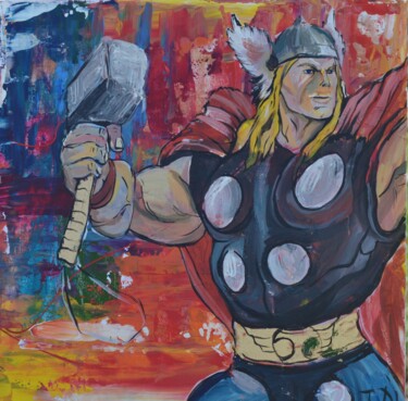 Painting titled "thor" by Dina Telesheva, Original Artwork, Acrylic Mounted on Cardboard