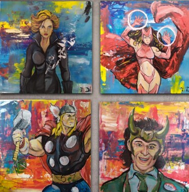 绘画 标题为“superheroes” 由Dina Telesheva, 原创艺术品, 丙烯 安装在纸板上