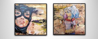 Painting titled "diptych gold" by Dina Telesheva, Original Artwork, Acrylic Mounted on Cardboard