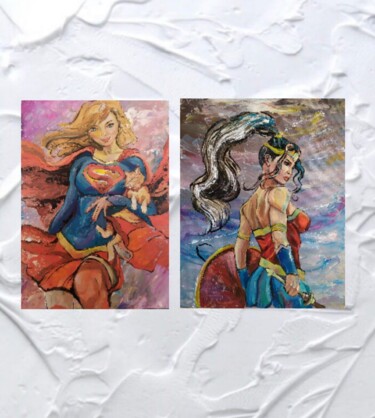 Pintura intitulada "dc comics girls" por Dina Telesheva, Obras de arte originais, Acrílico Montado em Cartão