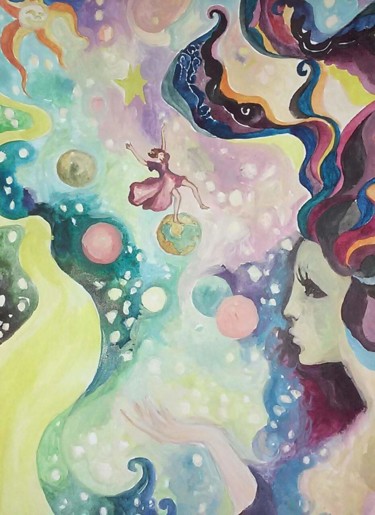 Painting titled "Fantasy" by Dina Khabibullina (Dina Adagio), Original Artwork, Tempera