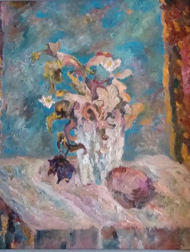 Painting titled "Still life with pom…" by Dina Khabibullina (Dina Adagio), Original Artwork, Oil