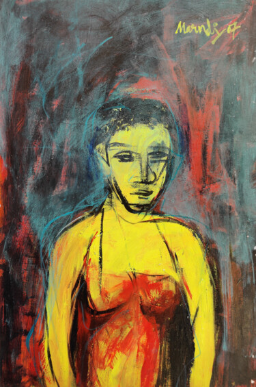 Painting titled "NUID GIRL" by Dinabandhu Marandi, Original Artwork, Acrylic