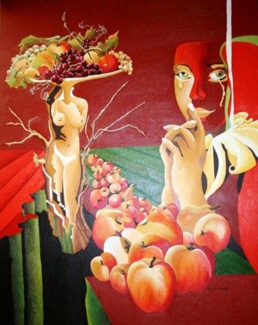 Pintura intitulada "Divagando sobre o É…" por Dina De Souza, Obras de arte originais, Óleo