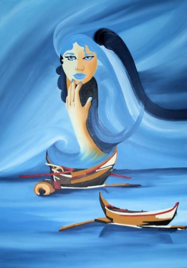 Painting titled "Senhora das águas d…" by Dina De Souza, Original Artwork, Oil