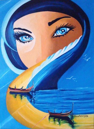 Pintura intitulada "Senhora dos Mares" por Dina De Souza, Obras de arte originais, Óleo