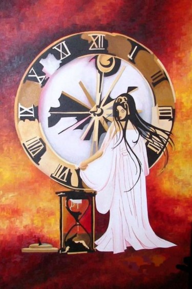 Pintura intitulada "Senhora do Tempo" por Dina De Souza, Obras de arte originais, Óleo