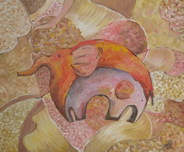 Картина под названием "Elephant paradise" - Динара Сулеева, Подлинное произведение искусства, Масло