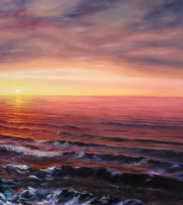 Peinture intitulée "Sunset at the Sea" par Dinara Aristo, Œuvre d'art originale, Huile