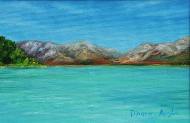 Painting titled "Mountain lake" by Dinara Aristo, Original Artwork, Oil