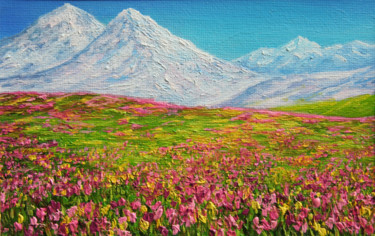 Pittura intitolato "Flowery meadow" da Dinara Aristo, Opera d'arte originale, Olio